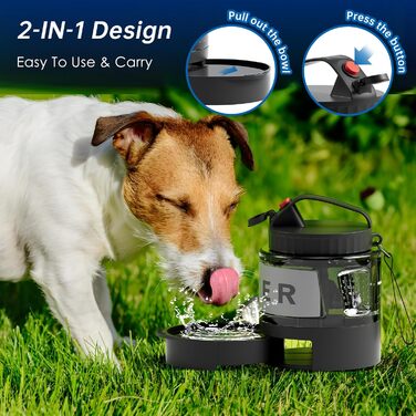 Водяна пляшка для собак, 1,5 л, портативна годівниця-поїльник для прогулянок, кемпінгу, парку для собак, подорожей на авто, туристична посудина, BPA-free, чорна