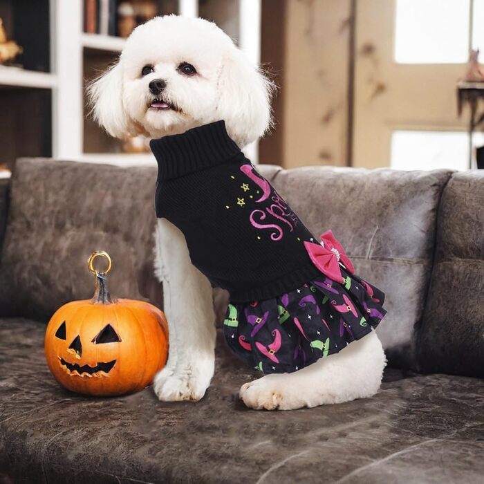 CuteBone Синій собачий светр з сніжинками, одяг для цуценят, зручні толстовки та зимові куртки для собак, отвір для повідка DS72-DE (L, Halloween 3)