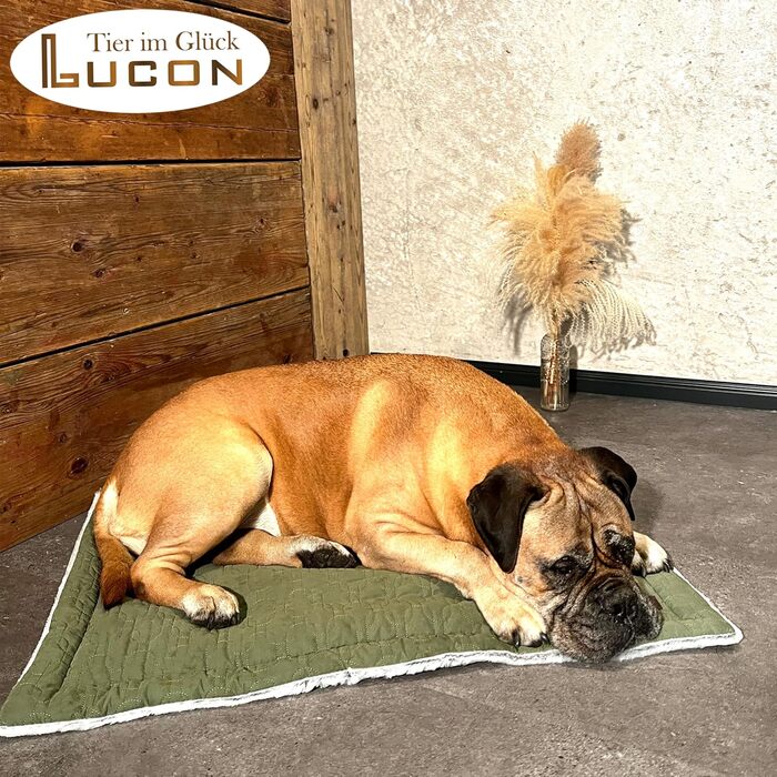 Лежак-декоративна ковдра для собак та котів LUCON 85x63 см, м'яка двостороння зелена, флісова, стьобана, для лежака, прана