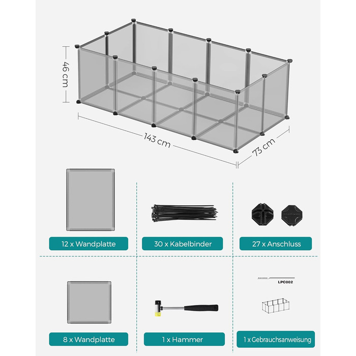 Клітка для тварин SONGMICS з піддоном, для морських свинок, хом'яків, кроликів, їжаків, 143 x 73 x 46 см, сіра