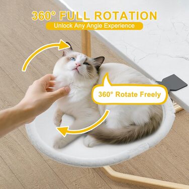 Кішка ліжко для столу Yuning, 360° обертання, регульована висота, будиночок для котів над столом, гамак для котів з 2 подушками, місце для сну кота, підходить для використання цілий рік, сірий колір