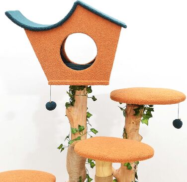 Котячий будиночок з подвір'ям та дряпалкою Fudajo 154 см, з м'яким хутром та деревом, з іграшками