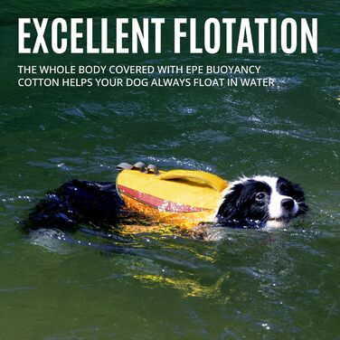 Спасальний жилет для собак великих порід, Ripstop, безпечний захват, регульований, для купання та водних прогулянок (жовто-помаранчевий, L)