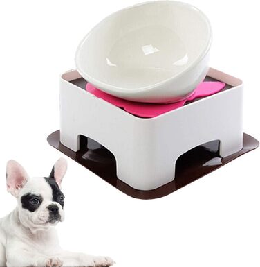 Керамічна миска JYHY Bulldog для собак і котів, біла, з підставкою, широка стерильна, похила, з нековзким гумовим килимком, 1,5 склянки