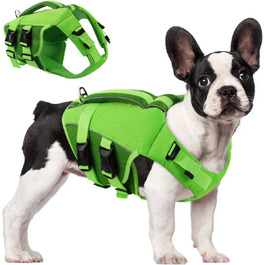 Спасальний жилет для собак середнього розміру ASENKU, зелений, з ручкою та світловідбиваючими елементами, регульований, Ripstop, для Чихуахуа, Такси, Французького бульдога, Лабрадора