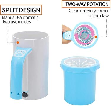 Автоматичний очищувач лап для собак PJDDP, портативний миючий пристрій для лап з м'якою силіконовою масажною щіткою, для великих і середніх собак, блакитний