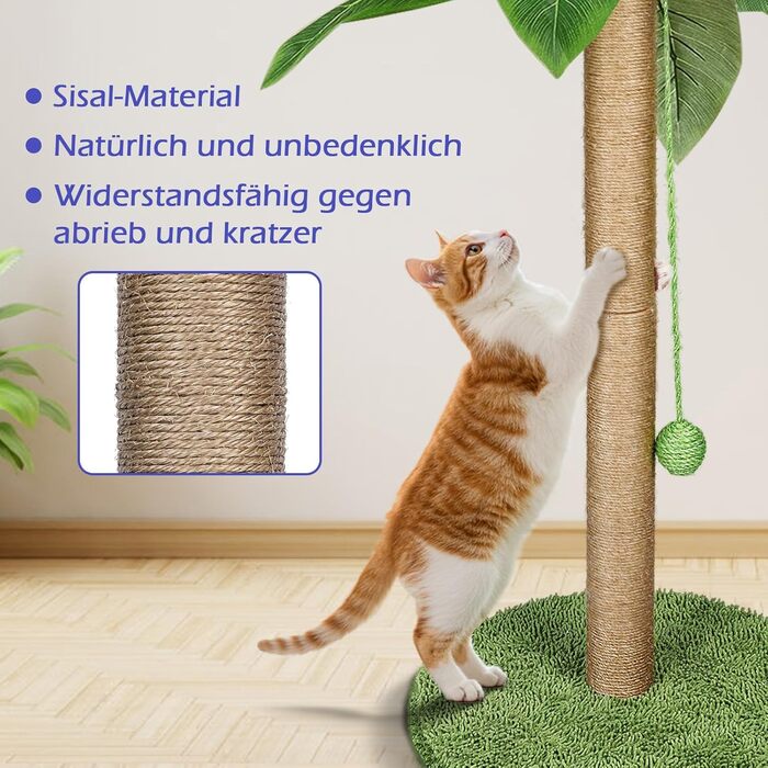 Котячий будиночок з дряпальною колоною Eukue, 80 см, білий/зелений, з платформою, мотузкою та стійкою основою