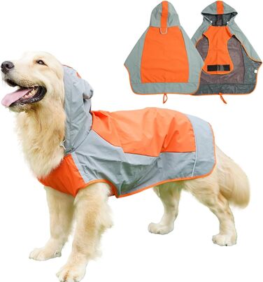 Водонепроникний дощовик для собак, регульований дощовик з відбиваючими смугами та капюшоном, дощова куртка для собак для прогулянок на природі, дощовий плащ для собак маленьких, середніх та великих порід (Зелений, Оранжевий)