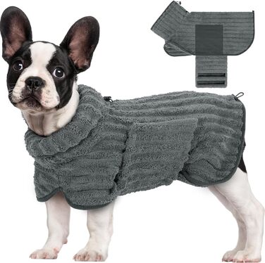 Рушник для собак з мікрофібри, швидковисихаючий, з клямками та регульованою гумкою, можна прати в машині, підходить для великих, середніх та маленьких собак (S, сірий)