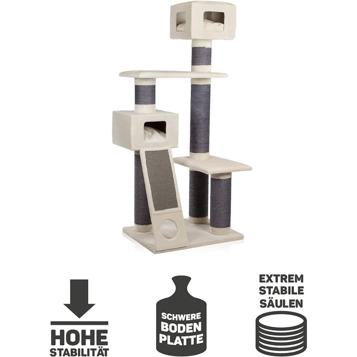 Котячий будиночок Kratzbaum Maine Coon 209 XXL - міцна кігтеточка для котів з товстими сизаловими стовпами (20 см), великий та стійкий, котячий будиночок, комплекс для лазіння, меблі для котів (бежевий)