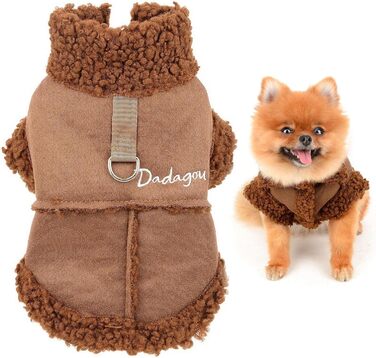 Теплий зимовий одяг для тварин з флісовою підкладкою: куртка для собак та котів, з кільцем для повідка, для чихуахуа, йоркширського тер'єра, коричневий (M)