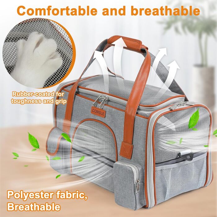 Сумка-переноска для кота/собаки COMSLE, 7 кг, 42x22x25 см, світло-сіра