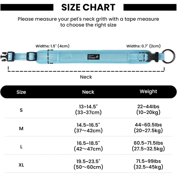Нашийник для собак Exceent Eite Spanker: міцний, регульований, для навчання та прогулянок, чорний/блакитний (L)