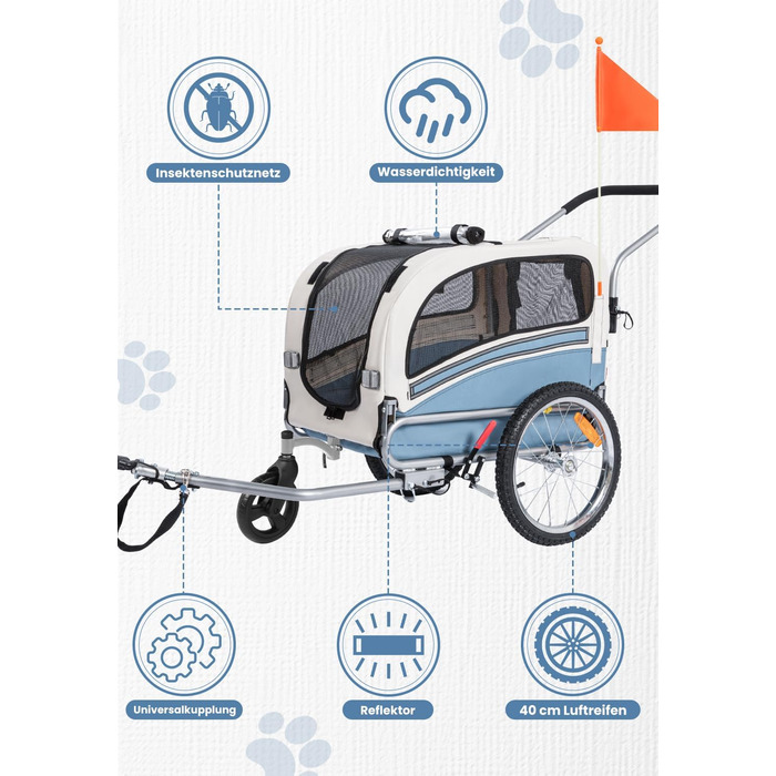 Причеп для собак SEPNINE® 2-в-1 для велосипеда та джоггінгу, блакитний (до 30 кг)