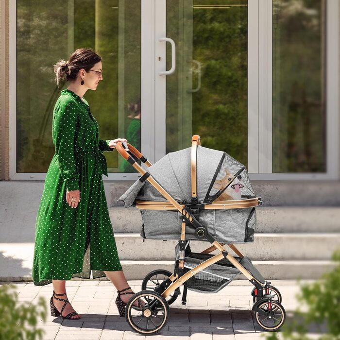 Візок для собак YITAHOME 3в1, до 22 кг, з алюмінієвим каркасом, амортизаторами, рюкзаком та тримачем для напоїв (сірий)