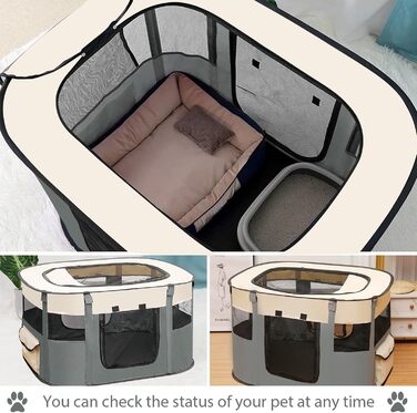 Складаний вольєр для цуценят, переносний вольєр для тварин, вольєр для цуценят, вольєр для тварин в приміщенні, вольєр для кошенят, цуценят, кроликів, сірий, 90 x 70 x 58 см