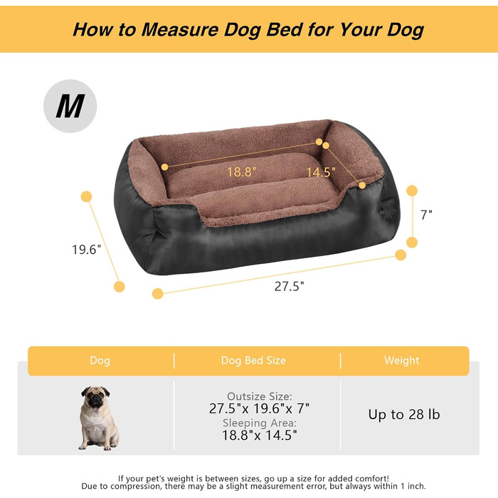 Ортопедичне ліжко для собак середніх порід, чорне, з неслизьким дном, миється, 79 x 60 x 18 см