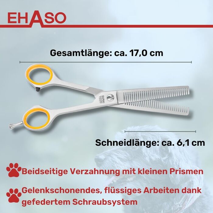 Ножиці для філірування EHASO, 17 см, двосторонні, з зубчастим лезом 30