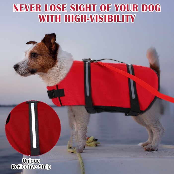 Регульований жилет для плавання собак з світловідбиваючими смугами, жилет для плавання собак з високою плавучістю та рятувальним ручкою, жилет для плавання собак, рятувальний жилет з повідком та іграшкою для собак