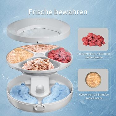 Автоматичний дозатор корму для котів та собак, 8oz*4 прийоми їжі, з таймером, акумуляторний, з блокуванням, 2 охолоджуючі акумулятори