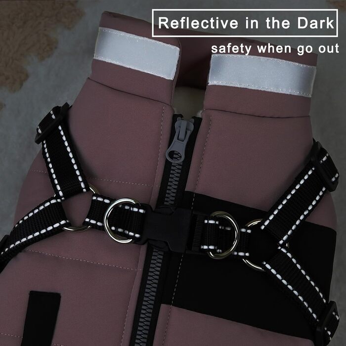 Зунеа Куртка для собак маленьких порід, тепла зимова куртка для цуценят з шлейкою, світловідбиваючі елементи, регульована застібка-блискавка, тепла флісова підкладка, сніговик, розмір XS/S, одяг для домашніх тварин, бежевий колір