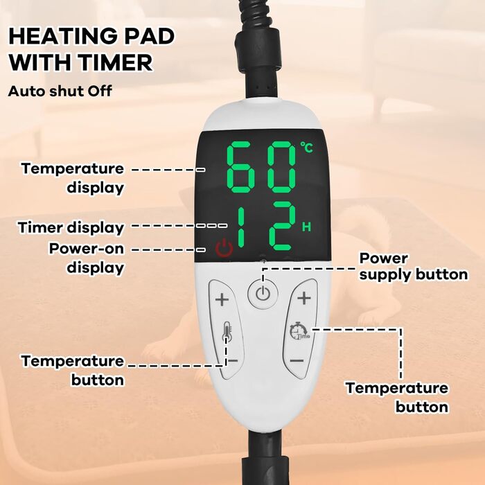 Кізочок для домашніх тварин - гріюча килимок для котів та собак з регулюванням температури та автоматичним вимкненням (60 x 90 см)