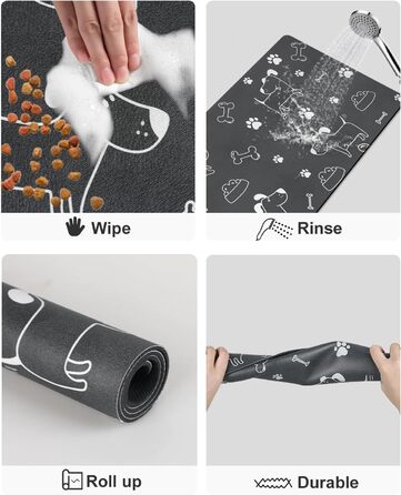 Нековзна килимок під миску для собак та котів: чорний, 40x60 см. Швидковисихаючий, легко миється. Килимок для годівлі тварин