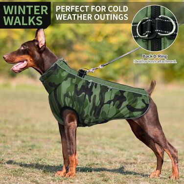 Водонепроникний зимовий одяг для собак, теплий куртка для собак з отвором для шлейки, для малих, середніх та великих собак, військовий камуфляж, з світловідбиваючими смугами, блискавка, XL