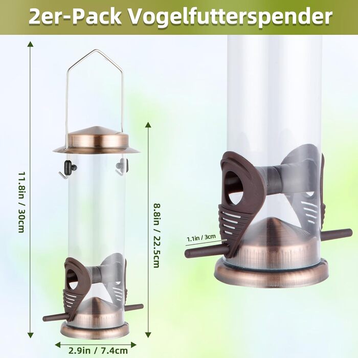 Годівниця для птахів MIXXIDEA з нержавіючої сталі, для саду та двору, 2 шт. (мідь)