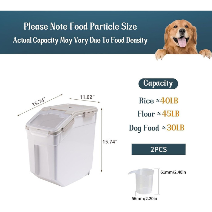 Контейнер для зберігання корму для собак AnRui, 13.6 кг, сірий, з герметичним кришкою, для корму котів, мюслі, зерна, борошна