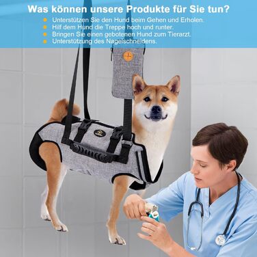 Ownpets Транспортна допоміжна шлея для великих собак, повнорозмірна переноска із плечовим ременем, м'яка, водонепроникна, регульована, сіра, XXL