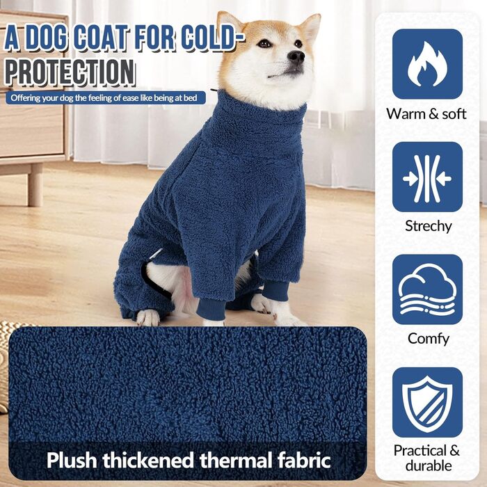 Теплий зимовий костюм для собак SlowTon: флісовий комбінезон-одяг для маленьких та середніх собак, XXXL, блакитний