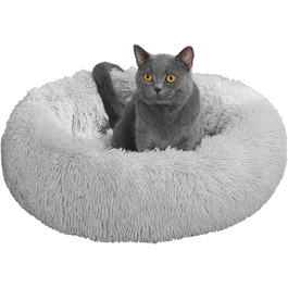 Кругле ліжко для собак та котів LYNAX, плюшеве, 60x60 см, сіре (для маленьких та середніх собак)