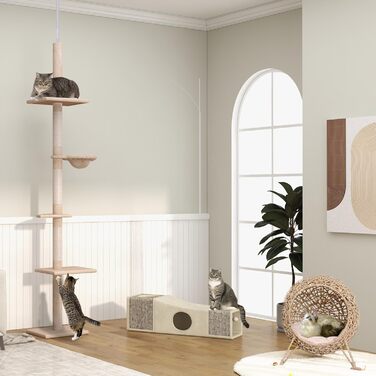 Будиночок для кота PawHut з ротангу з подушкою, лежанка для котів, котяча печера з піднятими ніжками, Ø52 x 58 см (натуральне дерево)