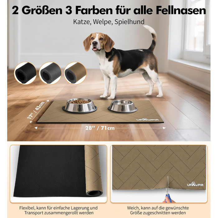 Підкладка під миску для собак та котів, нековзна, швидковисихаюча, миюча, з абсорбентом (43 x 71 см, коричнева)