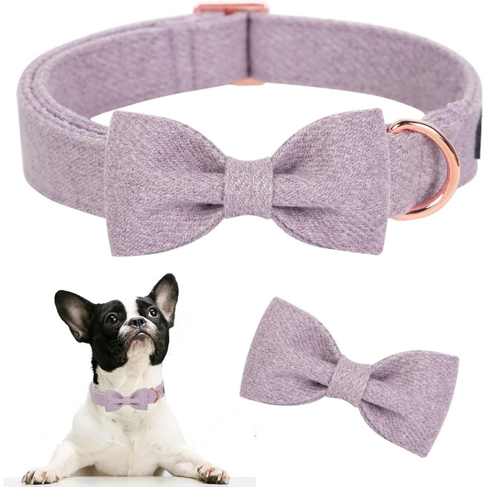 Нашийник для собак на Різдво Aring Pet, бавовняний нашийник з бантом, милий дизайн, з металевою застібкою, для великих собак (XL, лавандовий)