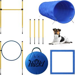 Набір для аджиліті для собак Huskl Agility Set: тунель, стійки, кільце, коробка для відпочинку. Аксесуари для аджиліті та тренувань собак.