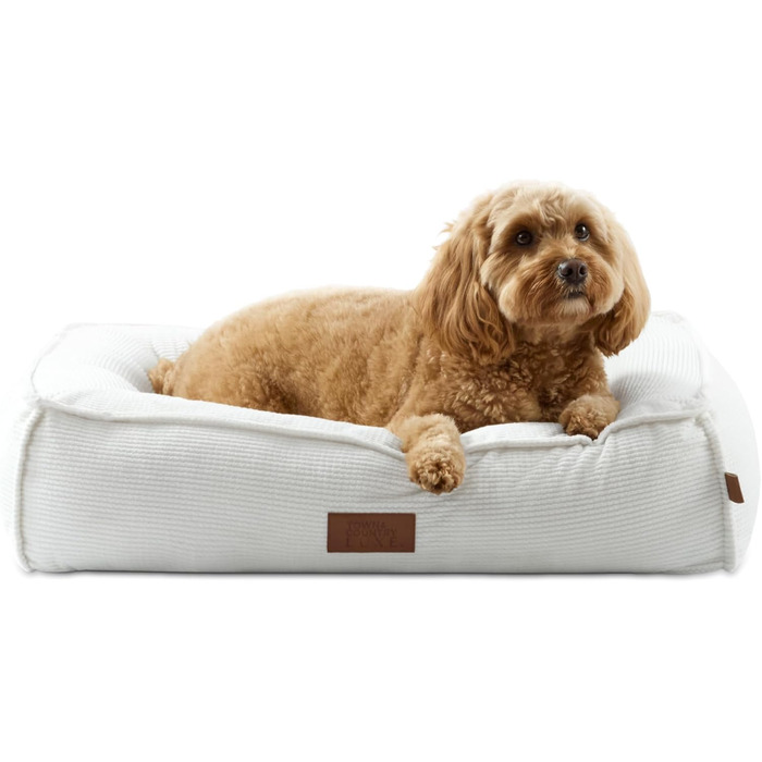 ТOWN & COUNTRY LUXE CuddleTown: М'яке ліжко для домашніх тварин, кремове, розмір M, 68x57x17 см