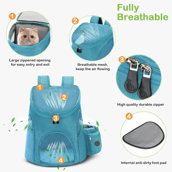 Рюкзак для котів та маленьких собак ALLSOPETS, переноска для тварин з прозорою верхньою частиною, складний, для подорожей (Світло-блакитний, S)