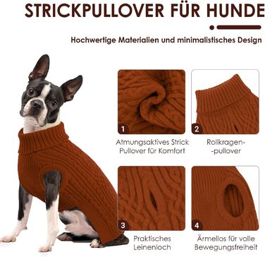 Пуловер для собак AOFITEE, теплий пуловер з коміром-гетром для такс та маленьких собак, зимовий пуловер для собак, колір цегляний (L)