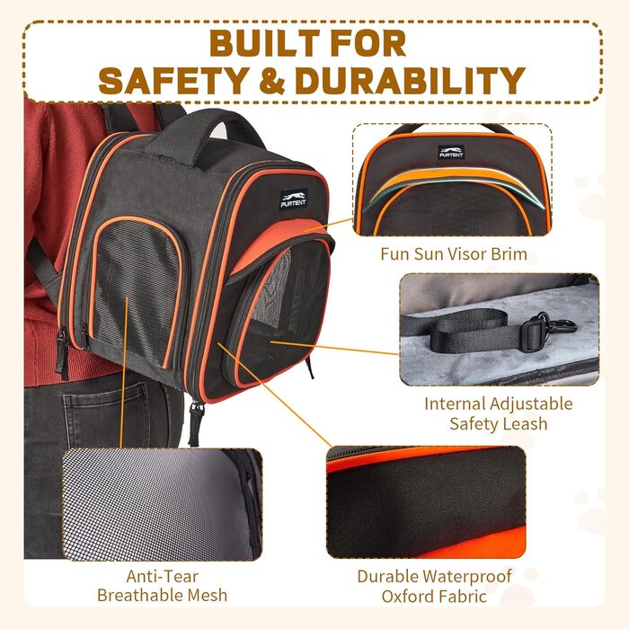 Сумка-переноска для тварин, складна, дихаюча, з леєрою, для цуценят, кошенят, морських свинок (до 3,6 кг), чорний/помаранчевий