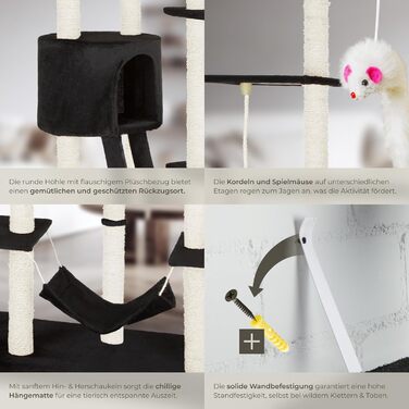 Драбина-кіготь Tectake Snooky | Ігровий центр для котів з багатоярусною драбиною та оглядовими платформами (сірий, чорний)