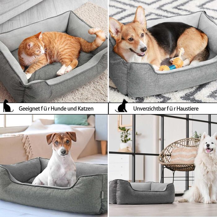 Ортопедичне собаче ліжко Lucky Sign з м'якого флюсу, 90x65x21 см, сірий колір. Знімне покриття, для великих та маленьких собак.