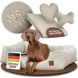 М'яке ліжко для собак Manno з піною з пам'яті ефекту – для середніх та великих собак | Зручне, знімний чохол, неслизьке та водовідштовхувальне | Безкоштовний ковдра та 2 подушки (XL)