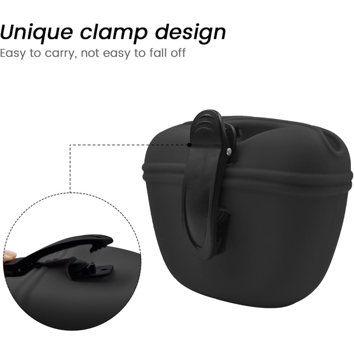 Силіконовий контейнер для ласощів AUDWUD з кліпсою - зручний тренувальний контейнер з магнітною застібкою та кліпсою для поясу - BPA-free, 2 шт. (Темно-сірий + Морська синя)