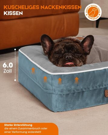 Ортопедичне ліжко для собак XL, корзина для собак, що можна прати, з яєцеподібною піною, водовідштовхуване диван для собак з неслизьким дном та чотиристоронньою подушкою (61x46x15см, блакитний)