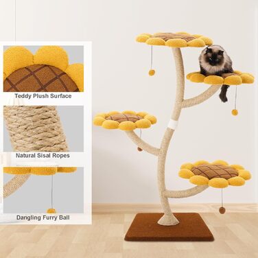 Котячий комплекс Romiromi з драбиною, 250-260 см, 6 платформ, капсула, будиночок-гніздо та гамак (Sunflower)