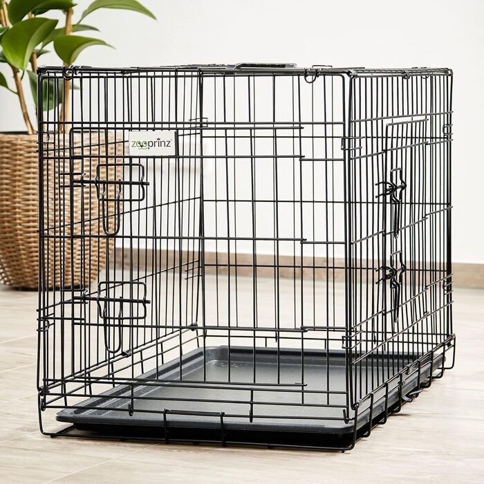 Складана переносна переносна собача будка ZooPrinz з міцного металу – клітка для собак з 2 дверцятами, піддон, ручка для перенесення, 4 розміри (77,5 x 48,5 x 55,5 см)