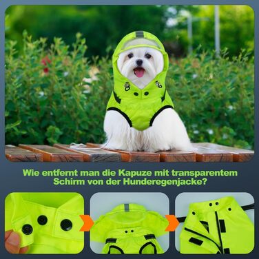 Водонепроникний дощовик для собак, дощова куртка з світловідбиваючими смугами, нагрудник H-подібної форми (D-кільце) та знімний капюшон з візором, ідеально підходить для собак середніх та великих порід [Неоновий зелений, розмір 3XL] 3XL Зелений