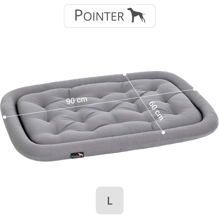 Ортопедична подушка-лежак для собак Pointer 90x60 см, середній розмір, світло-сіра, для дому та вулиці, прати до 95°C, без запаху, міцна, Німеччина